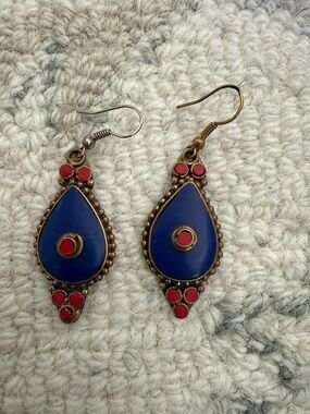 Purple and Red Teardrop Dangle Earrings